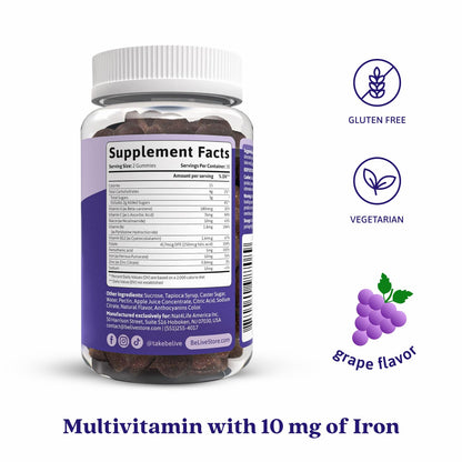 BeLive Iron Gummies - Multivitamin Supplement with Vitamin C, A, B & Zinc, Supports Blood Oxygen, Vegan Iron Supplements for Women, Men & Kids - Maple Wellness Supplements