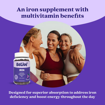 BeLive Iron Gummies - Multivitamin Supplement with Vitamin C, A, B & Zinc, Supports Blood Oxygen, Vegan Iron Supplements for Women, Men & Kids - Maple Wellness Supplements