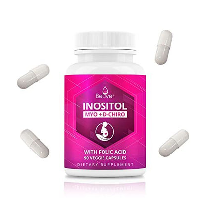BeLive Myo-Inositol & D-Chiro Inositol Capsules - 90Ct I Inositol Supplement with Folic - Maple Wellness Supplements