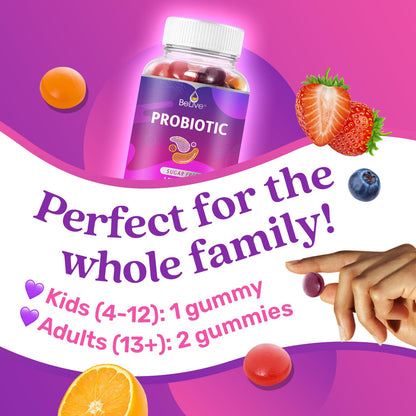 BeLive Probiotic Gummies - Probiotics with 5 Billion CFUs for Digestive Health, Men, Women & Kids - for Immune Support, Sugar Free & Vega - Maple Wellness Supplements
