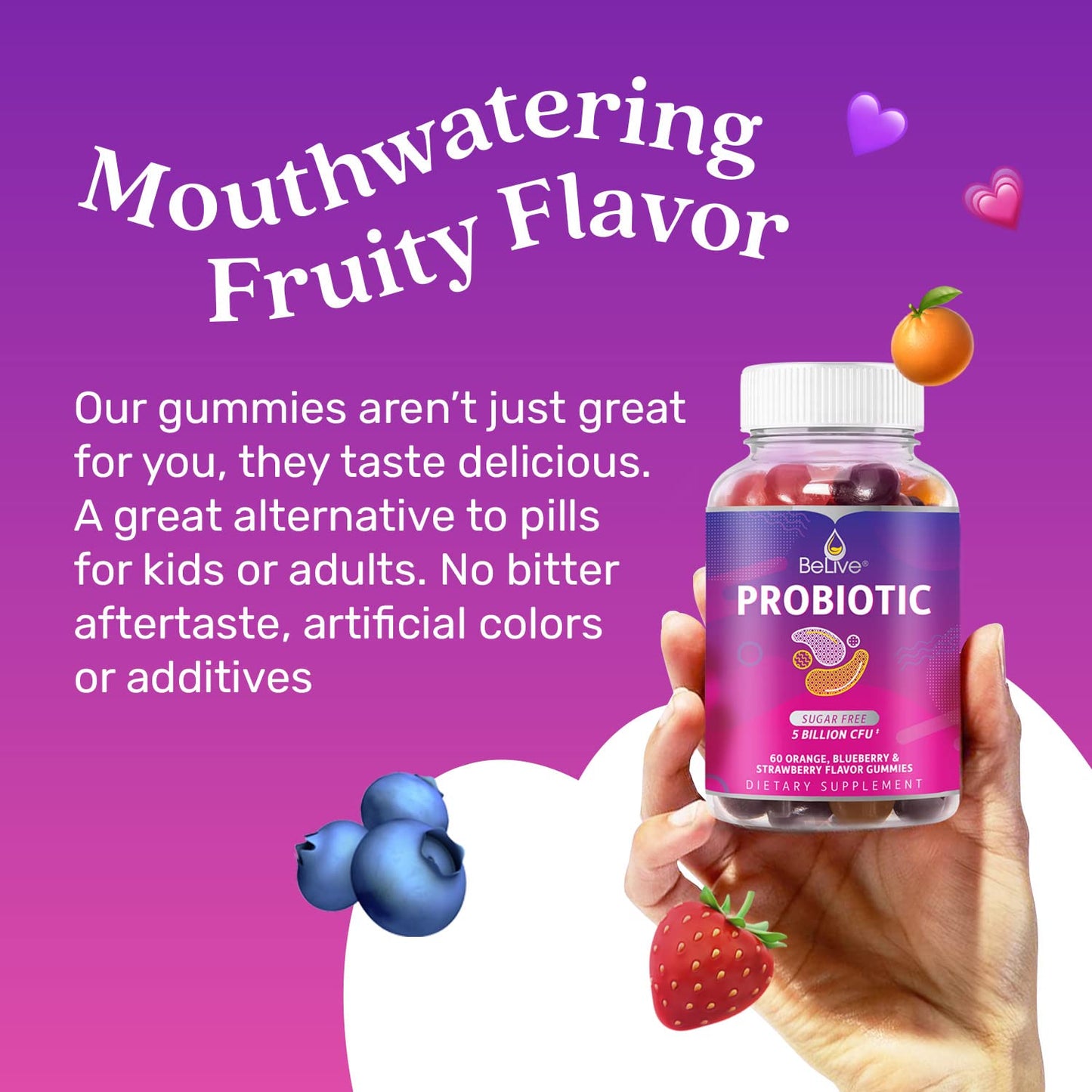 BeLive Probiotic Gummies - Probiotics with 5 Billion CFUs for Digestive Health, Men, Women & Kids - for Immune Support, Sugar Free & Vega - Maple Wellness Supplements