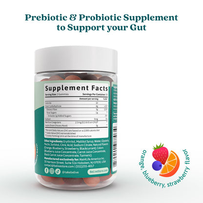 BeLive Synbiotics - Probiotic & Prebiotic Fiber Gummies – High Strength Inulin (3g), Dietary Fiber Supplement, Digestive Support for Kids & Adults - Maple Wellness Supplements