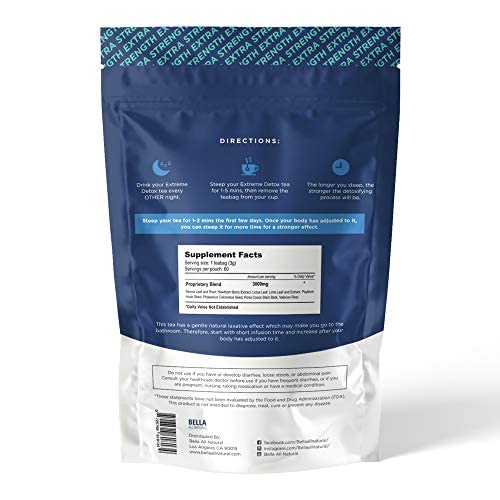 Bella All Natural Extreme Detox Tea - Body Cleanse, Colon Cleanser & Detox, Natural Herbs - Maple Wellness Supplements