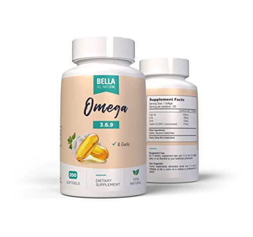 Bella All Natural Omega 3 6 9 with Garlic Oil - 200 Softgels - Maple Wellness Supplements