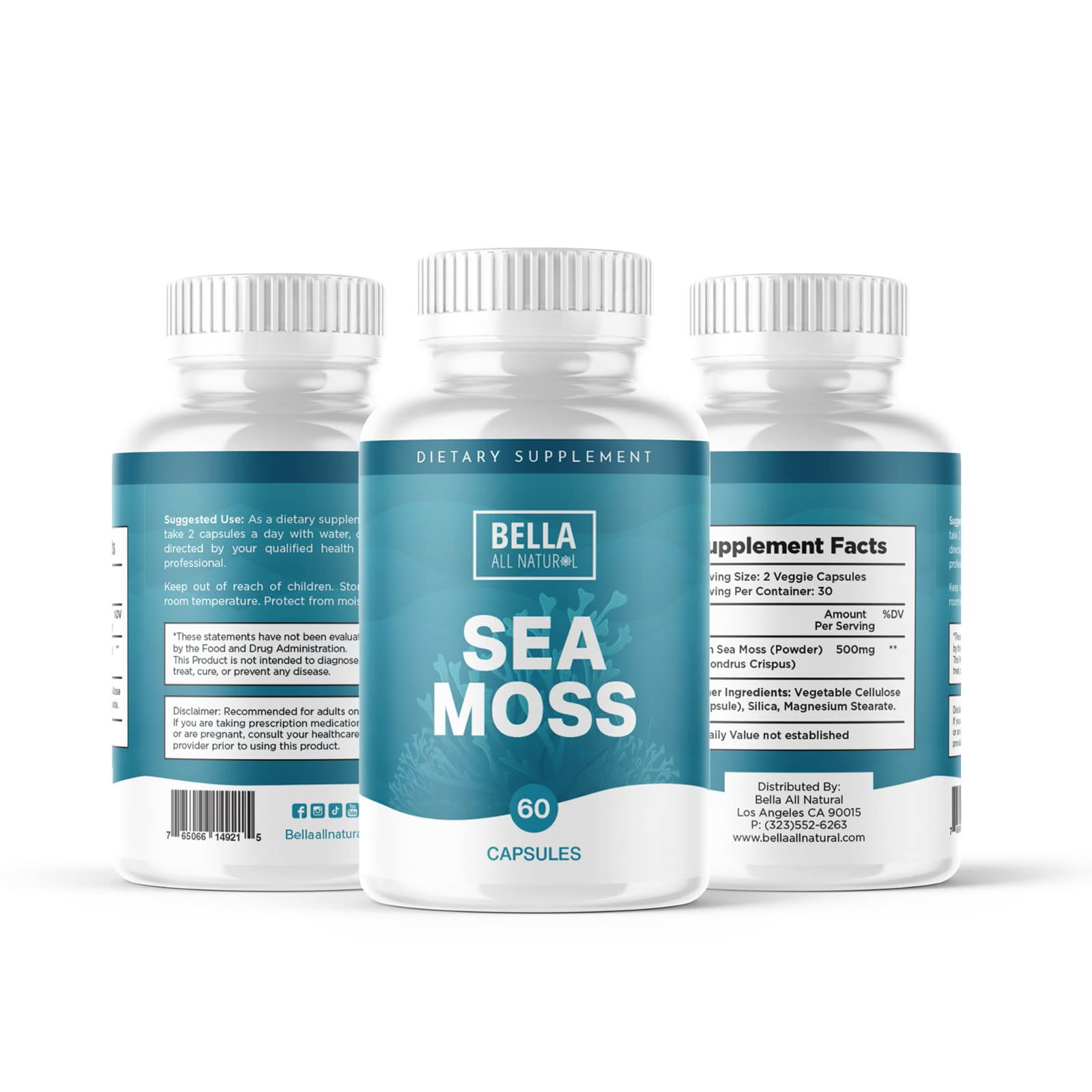 Bella All Natural Sea Moss Vitamins | Pure Sea Moss | Irish Sea Moss, 60 Capsules - Maple Wellness Supplements