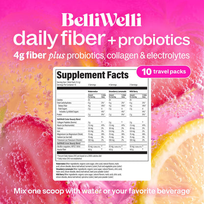 Belli Welli Daily Fiber Supplement Packets with Collagen, Probiotics & Electrolytes | Single Serve Packets for Gut Health - Maple Wellness Supplements