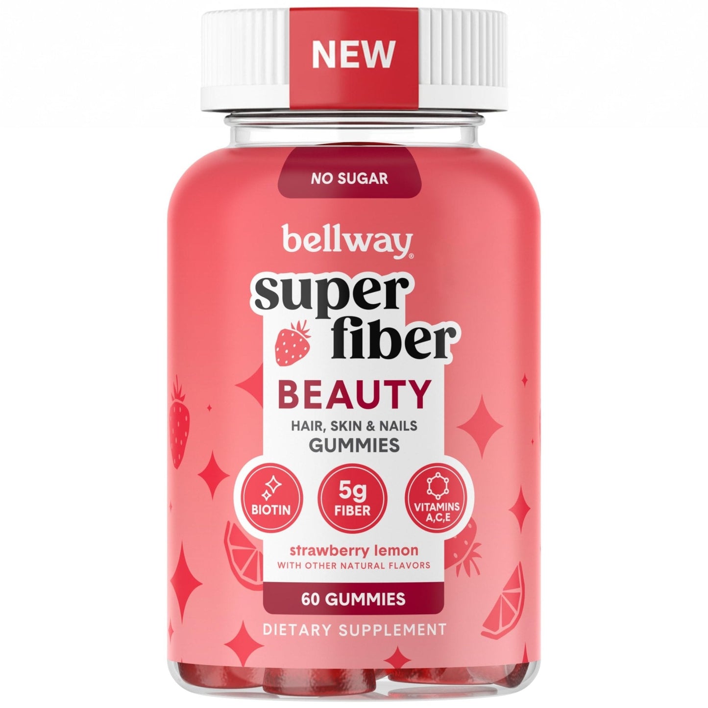 Bellway Super Fiber Gummies + Beauty – Sugar Free Fiber Supplement with Biotin & Vitamins A C E – Supports Digestive Health, - Maple Wellness Supplements