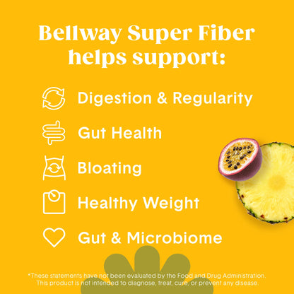 Bellway Super Fiber Powder + Fruit, Sugar Free Organic Psyllium Husk Powder Fiber Supplement for Regularity, Bloating Relief & Digestive Health, Plant-Based, - Maple Wellness Supplements