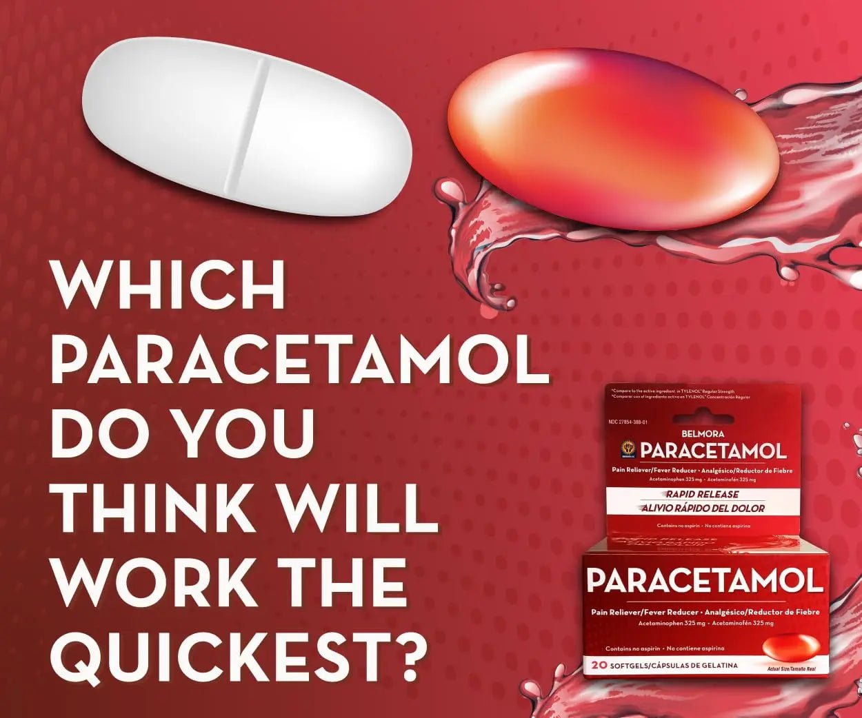 Belmora Paracetamol Acetaminophen 325mg 20 Softgels for Pain Relief, Liquid Filled Capsules for Rapid Release, Fever Reducer for Adults Extra Strength - Maple Wellness Supplements