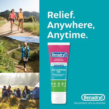 Benadryl Extra Strength Anti Itch Relief Gel, 2% Diphenhydramine HCl, Relief from Insect Bites, Sunburn & More, Great for Camping Essentials, 3.5 fl oz - Maple Wellness Supplements