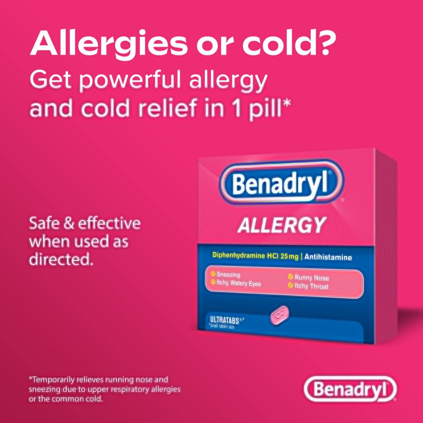 Benadryl Ultratabs Antihistamine Allergy Relief Tablets with 25 mg Diphenhydramine HCl, 100 ct and Tylenol Extra Strength Pain Reliever Rapid Release Gels with 500 mg Acetaminophen, 100 ct - Maple Wellness Supplements