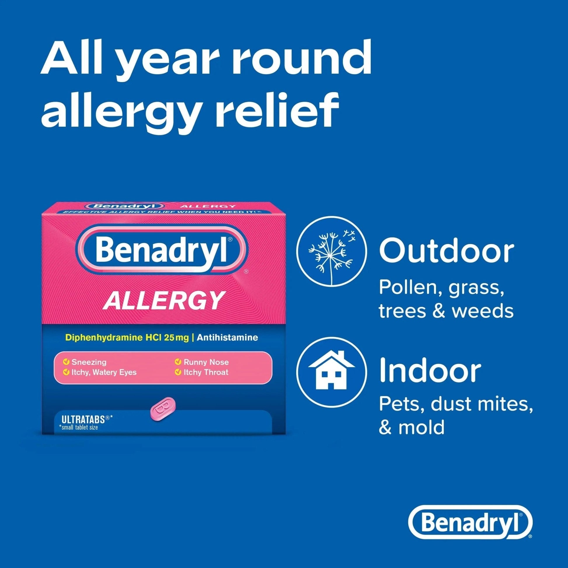 Benadryl Ultratabs Antihistamine Allergy Relief Tablets with 25 mg Diphenhydramine HCl, 100 ct and Tylenol Extra Strength Pain Reliever Rapid Release Gels with 500 mg Acetaminophen, 100 ct - Maple Wellness Supplements