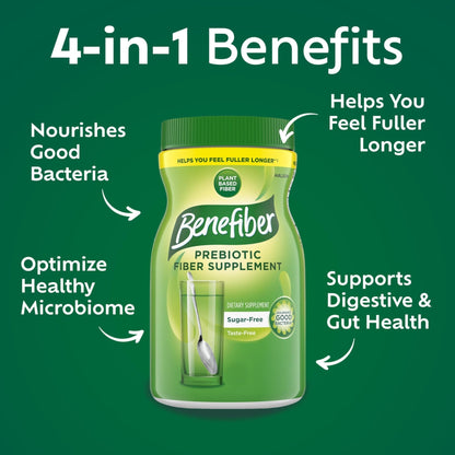 Benefiber Daily Prebiotic GLP-1 Friendly Fiber Supplement Powder for Digestive Health, Unflavored - 250 Teaspoons (17.6 Ounces) - Maple Wellness Supplements