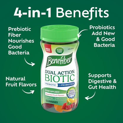 Benefiber Prebiotic Friendly Fiber Supplement Gummies with Probiotics for Digestive Health, Assorted Fruit Flavors - 50 Count - Maple Wellness Supplements