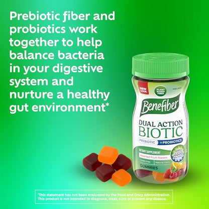 Benefiber Prebiotic Friendly Fiber Supplement Gummies with Probiotics for Digestive Health, Assorted Fruit Flavors - 50 Count - Maple Wellness Supplements
