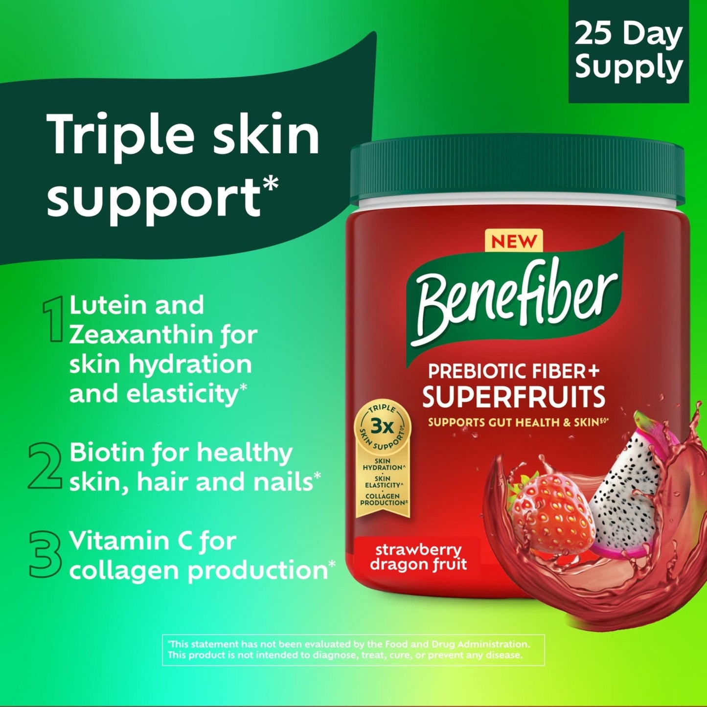 Benefiber Prebiotic GLP-1 Friendly Fiber + Superfruits Dietary Supplement, Strawberry Dragon Fruit Flavor, 8.8 oz (250g) - Maple Wellness Supplements