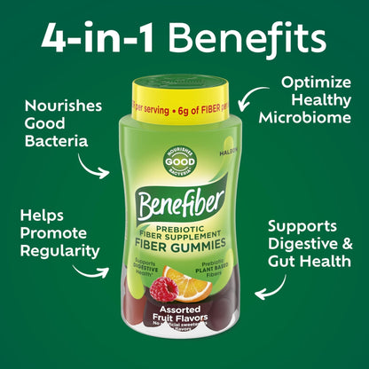 Benefiber Prebiotic GLP-1 Friendly Fiber Supplement Gummies for Digestive Health, Assorted Fruit Flavor - 81 Count - Maple Wellness Supplements