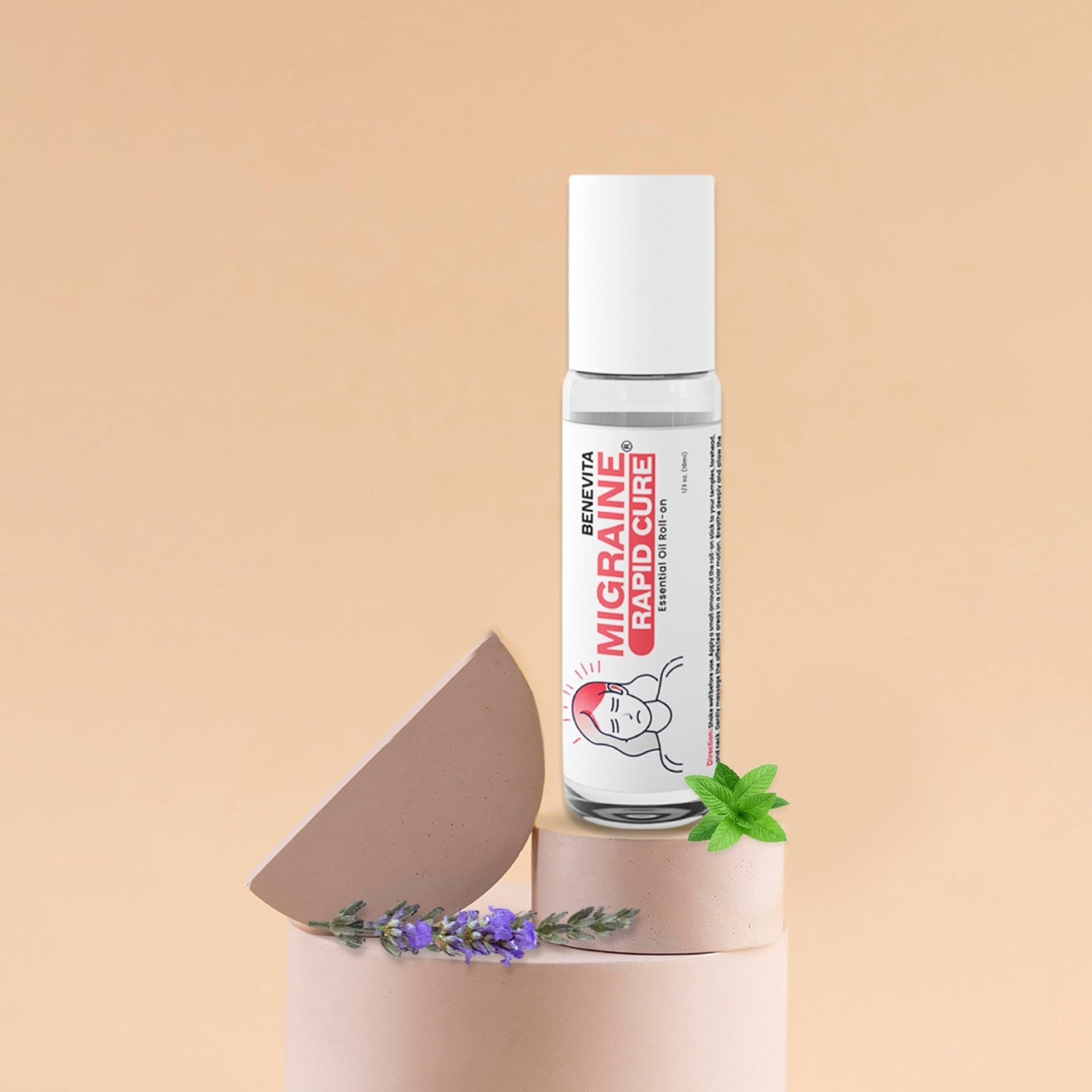 Benevita Migraine Relief Stick Roll-On – Organic, Natural, Cruelty-Free Headache Relief Roll-On – Peppermint, Spearmint, & Lavender Essential Oil Roller for Tension & Stress - Maple Wellness Supplements