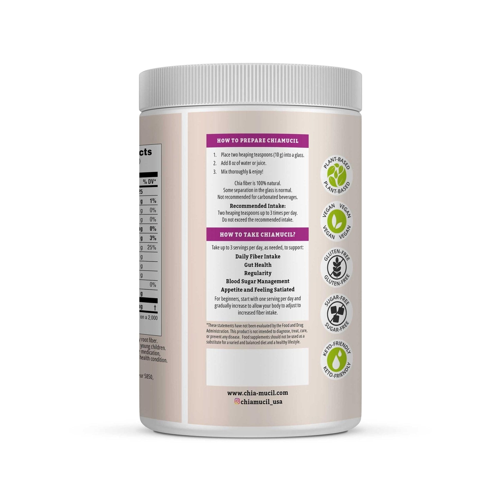 BENEXIA Chiamucil Prebiotic Chia Fiber Supplement Powder – for Appetite Control & Digestive Health – Chia Fiber & Chicory Root (Inulin) – Gluten & Sugar Free, Vegan - Maple Wellness Supplements