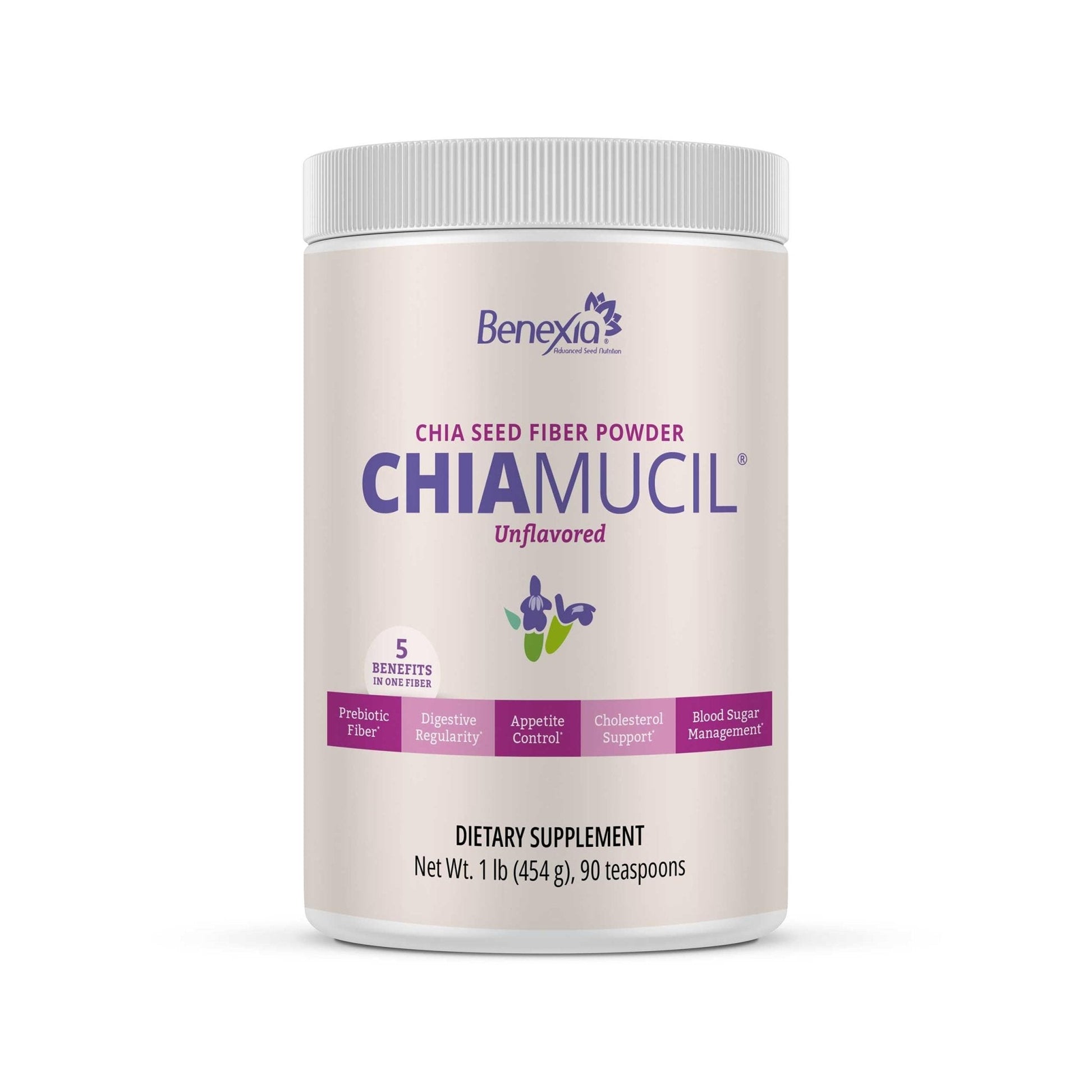 BENEXIA Chiamucil Prebiotic Chia Fiber Supplement Powder – for Appetite Control & Digestive Health – Chia Fiber & Chicory Root (Inulin) – Gluten & Sugar Free, Vegan - Maple Wellness Supplements