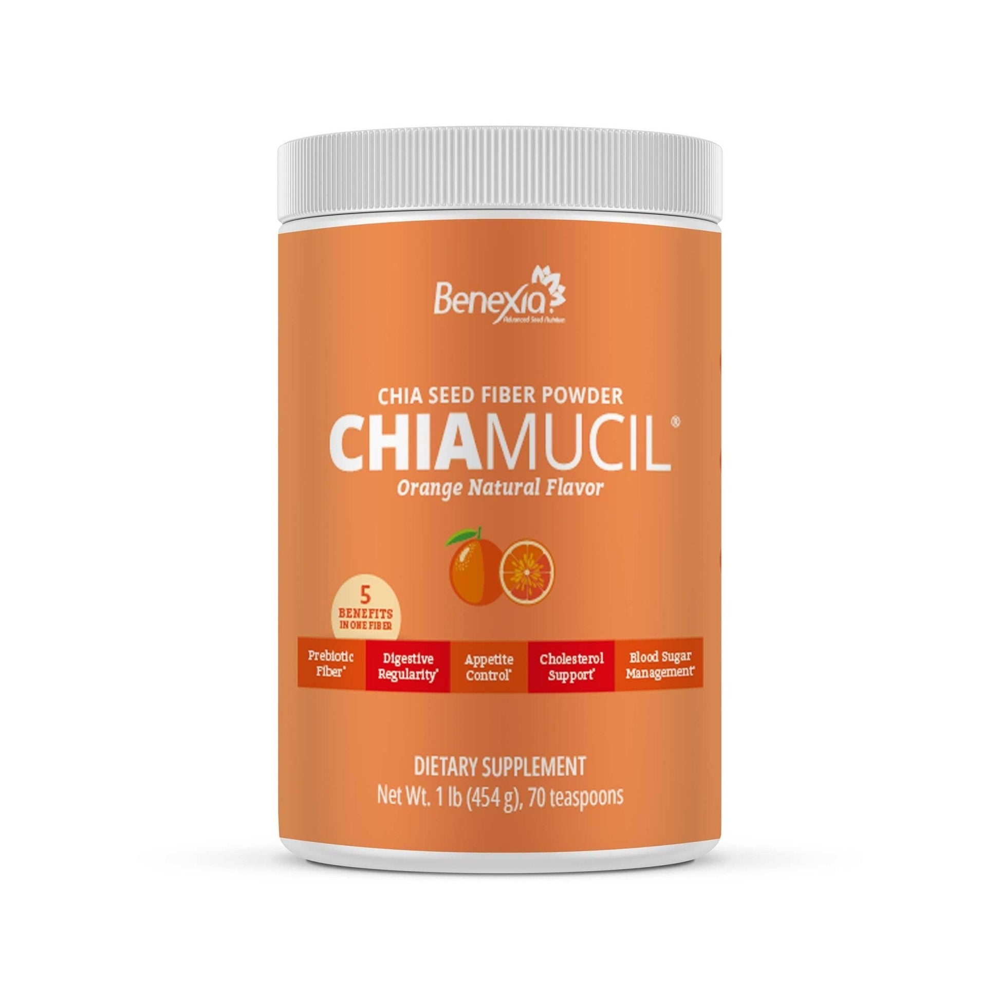 BENEXIA Chiamucil Prebiotic Fiber Supplement Powder – Chia Fiber & Chicory Root (Inulin) for Digestive Health & Appetite Control – Gluten & Sugar Free - Maple Wellness Supplements