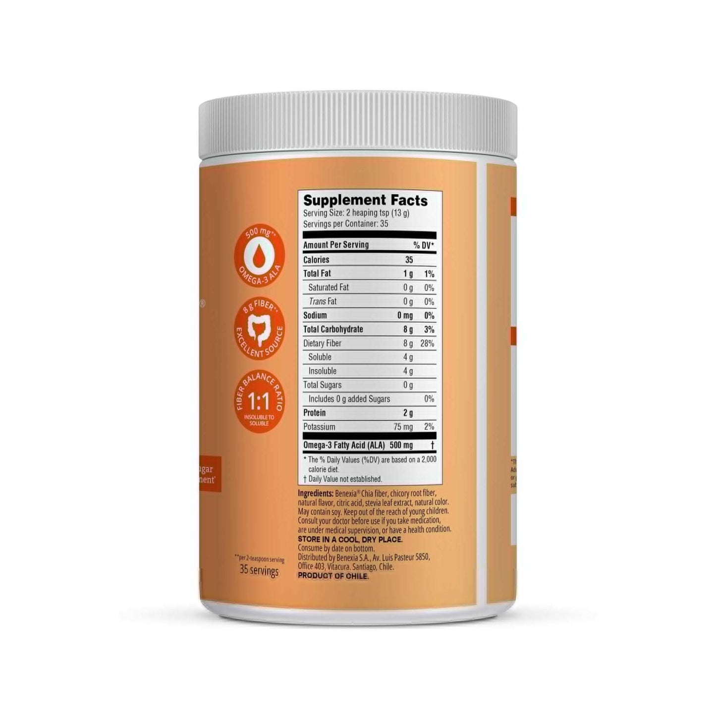 BENEXIA Chiamucil Prebiotic Fiber Supplement Powder – Chia Fiber & Chicory Root (Inulin) for Digestive Health & Appetite Control – Gluten & Sugar Free - Maple Wellness Supplements