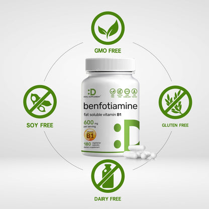 Benfotiamine 600mg Per Serving, 180 Veggie Capsules (300mg Per Cap) – Fat Soluble Vitamin B1 Thiamine Supplement - Maple Wellness Supplements