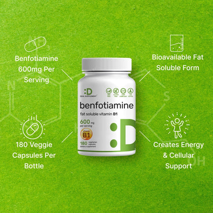 Benfotiamine 600mg Per Serving, 180 Veggie Capsules (300mg Per Cap) – Fat Soluble Vitamin B1 Thiamine Supplement - Maple Wellness Supplements