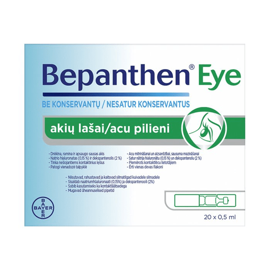 Bepanthen Moisturizing Eye Drops 0,5ml x 20pcs/Tired,Red, Irritated and Dry Eyes - Maple Wellness Supplements