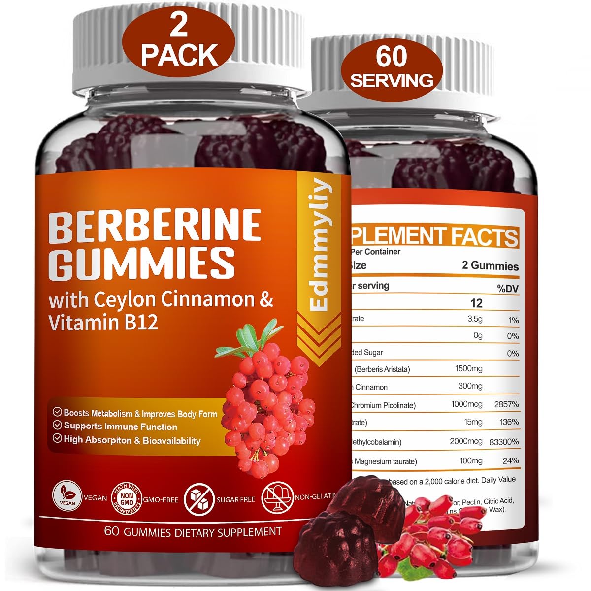 Berberine Gummies 1600mg with Ceylon Cinnamon Sugar Free High Potency Berberine - Maple Wellness Supplements