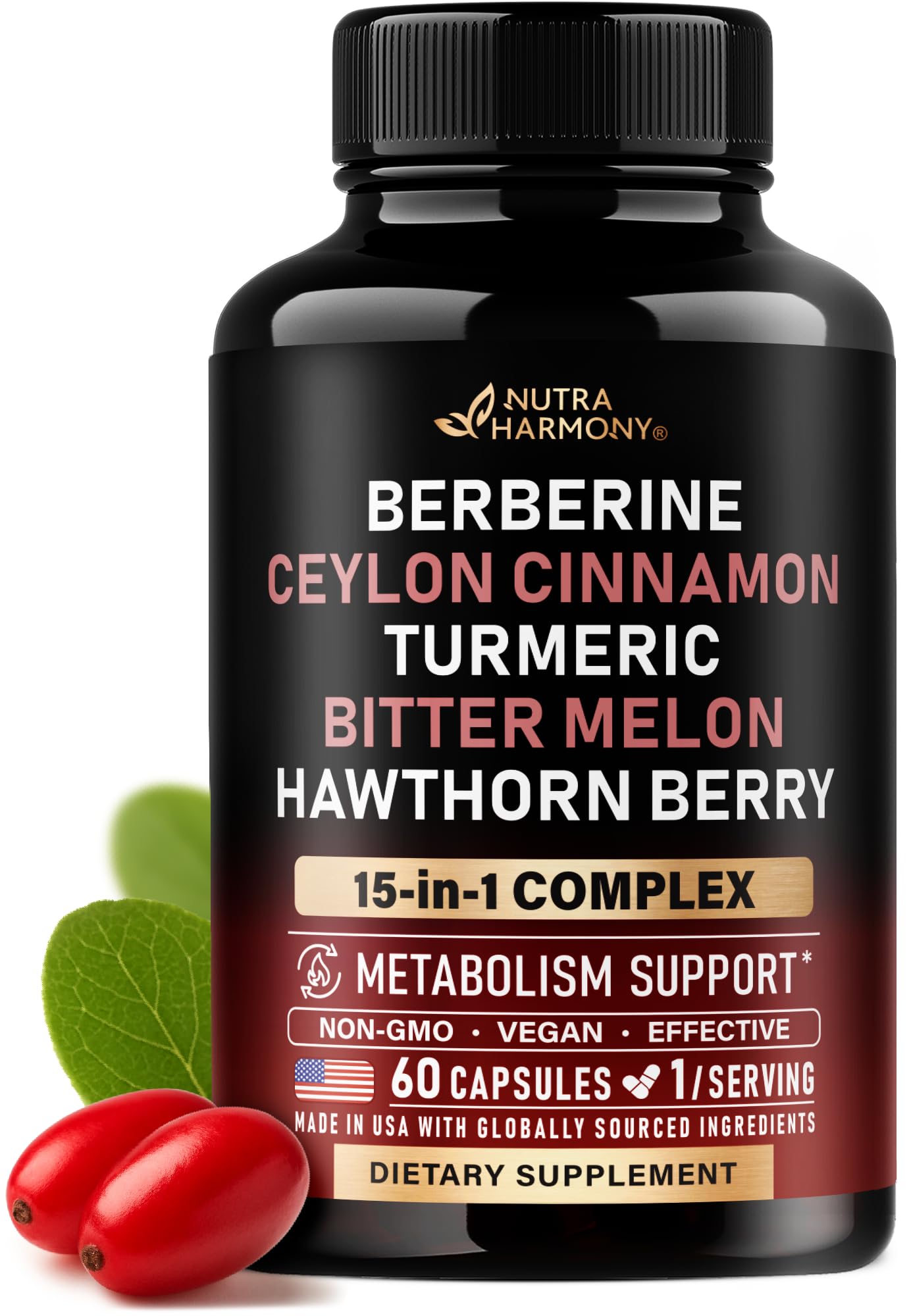 Berberine with Ceylon Cinnamon | Bitter Melon (Karela) | Apple Cider Vinegar | Hawthorn Berry | Citrus Bergamot | Turmeric - 15-in-1 Supplement for Heart Support - Maple Wellness Supplements