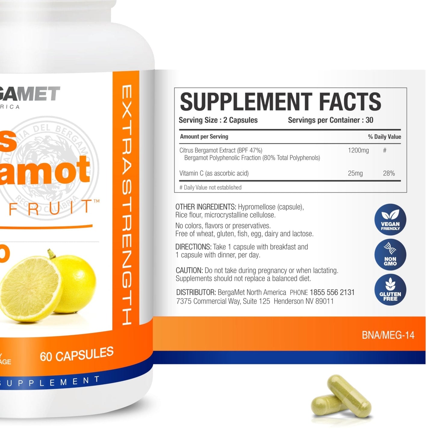 BergaMet Citrus Bergamot Supplement, 170:1 Extract, 1200mg per Serving, 80% Polyphenols, Italian Citrus Bergamot Supplement, - Maple Wellness Supplements