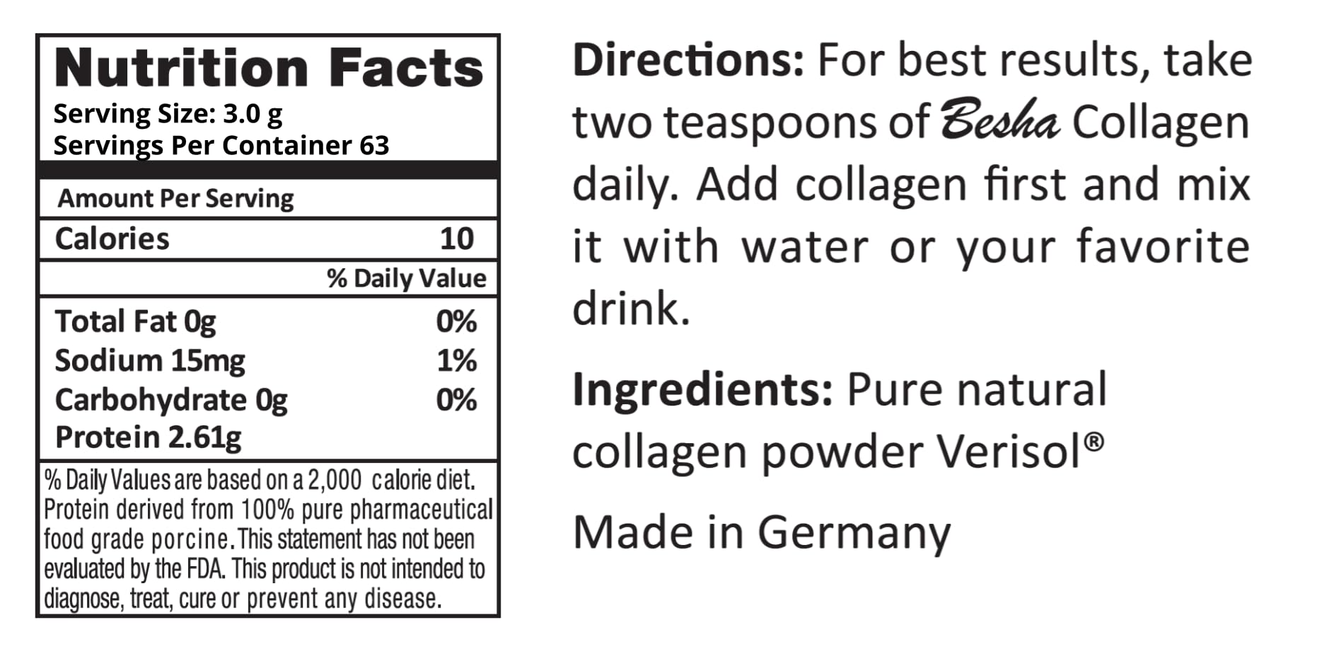 BESHA INC Verisol Collagen Bioactive Peptides (Natural Collagen Powder) Made in Germany - 2 Month Supply - Maple Wellness Supplements