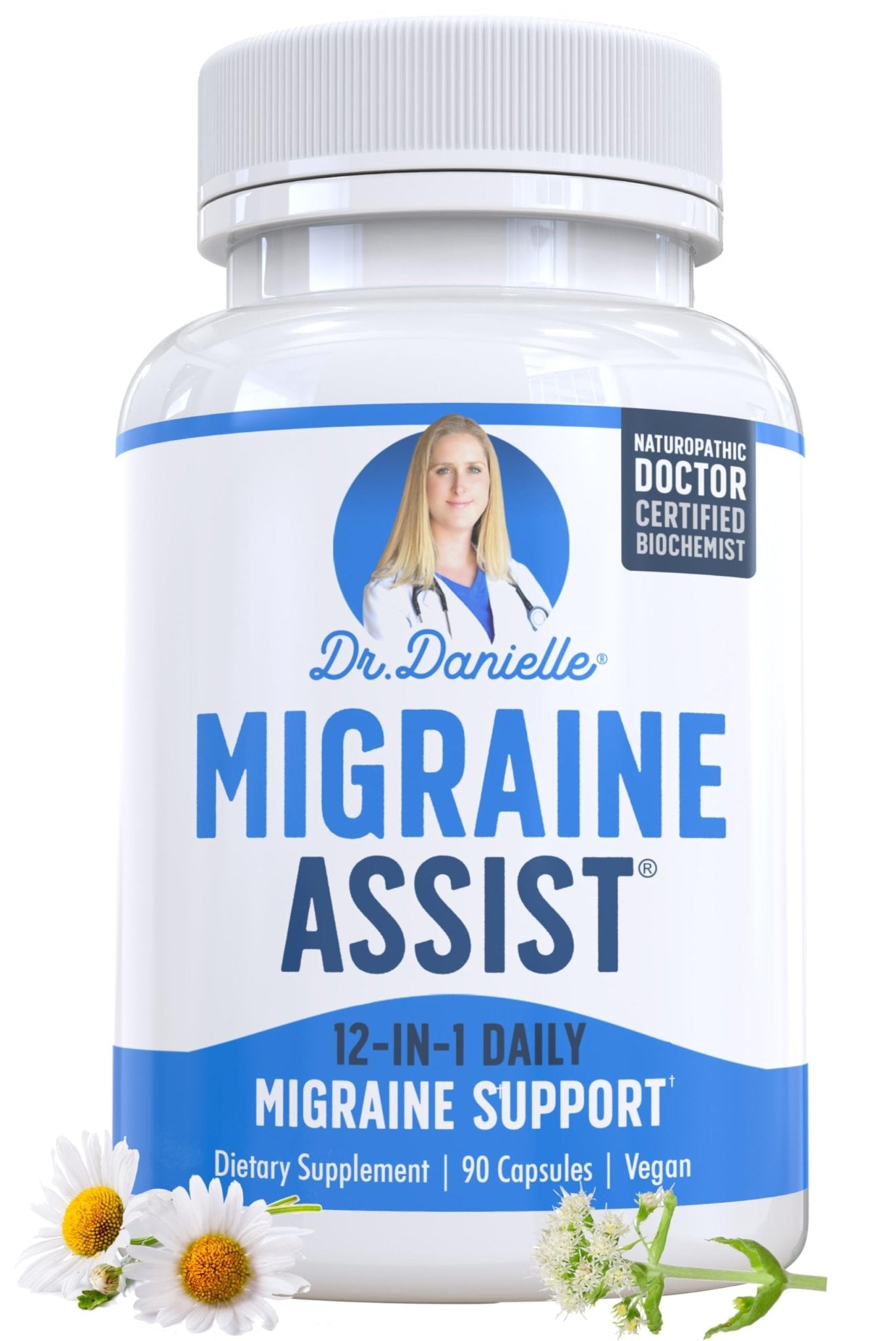 Best Migraine Relief Product with Magnesium - Migraine Assist Supplement with Quercetin, Feverfew, Butterbur, CoQ10 from Dr. Danielle, 90 Capsules - Maple Wellness Supplements