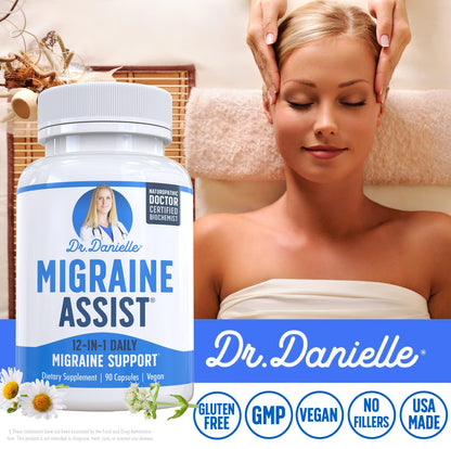 Best Migraine Relief Product with Magnesium - Migraine Assist Supplement with Quercetin, Feverfew, Butterbur, CoQ10 from Dr. Danielle, 90 Capsules - Maple Wellness Supplements