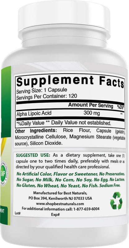 Best Naturals Alpha Lipoic Acid 300 mg 120 Capsules - Maple Wellness Supplements