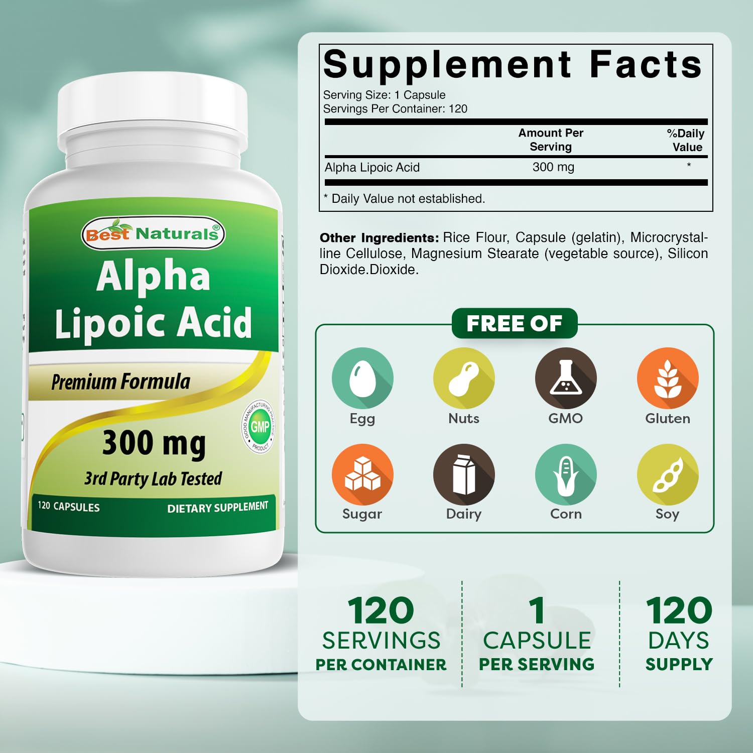 Best Naturals Alpha Lipoic Acid 300 mg 120 Capsules - Maple Wellness Supplements