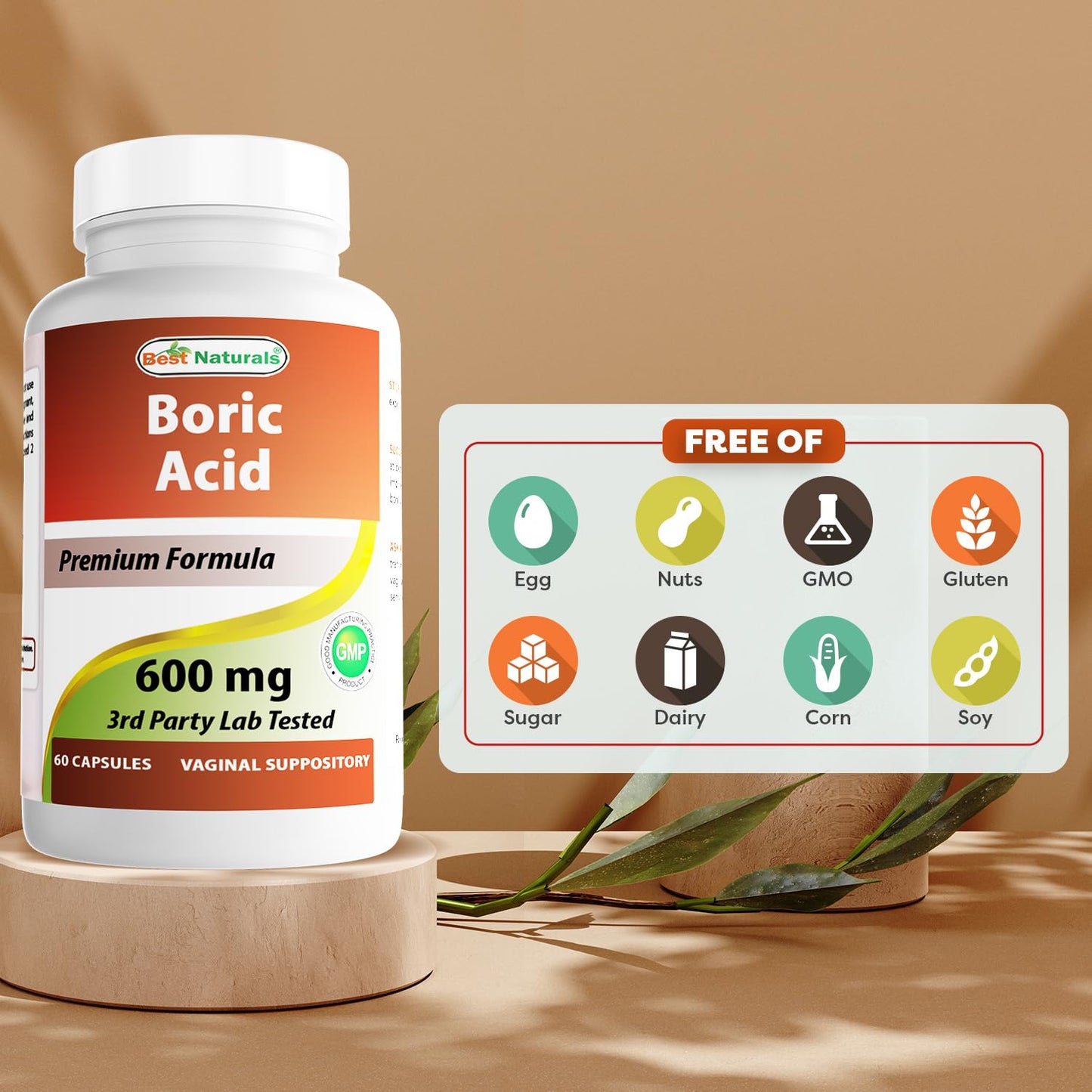 Best Naturals Boric Acid Vaginal Suppositories - Made in USA - USP Medical Grade Fine Powder, Easy Dissolve, Third Party Tested - 60 Count - Maple Wellness Supplements