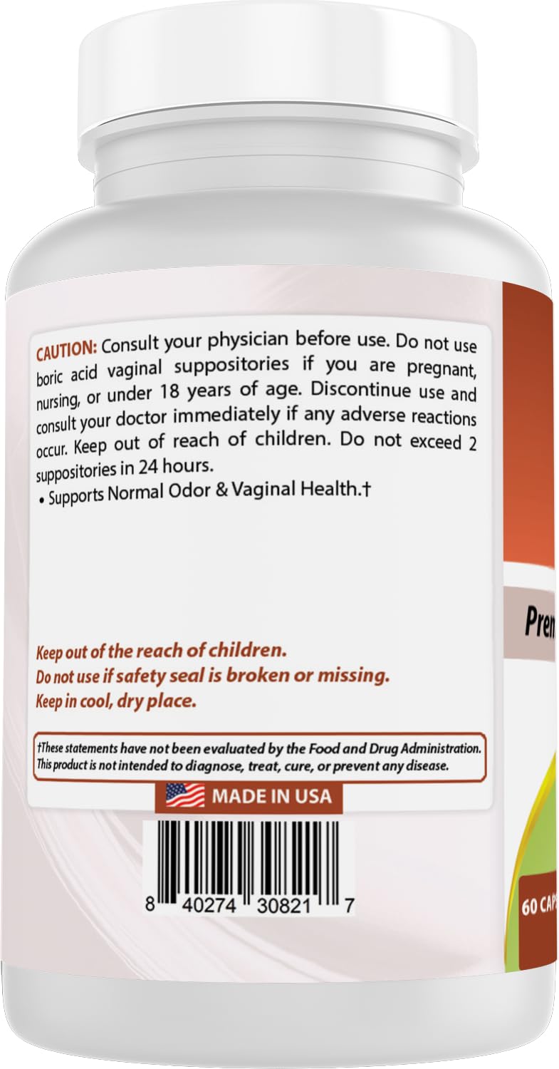 Best Naturals Boric Acid Vaginal Suppositories - Made in USA - USP Medical Grade Fine Powder, Easy Dissolve, Third Party Tested - 60 Count - Maple Wellness Supplements