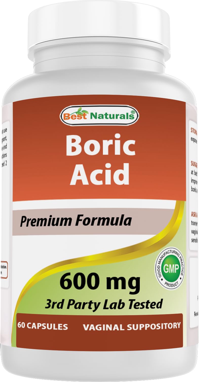 Best Naturals Boric Acid Vaginal Suppositories - Made in USA - USP Medical Grade Fine Powder, Easy Dissolve, Third Party Tested - 60 Count - Maple Wellness Supplements