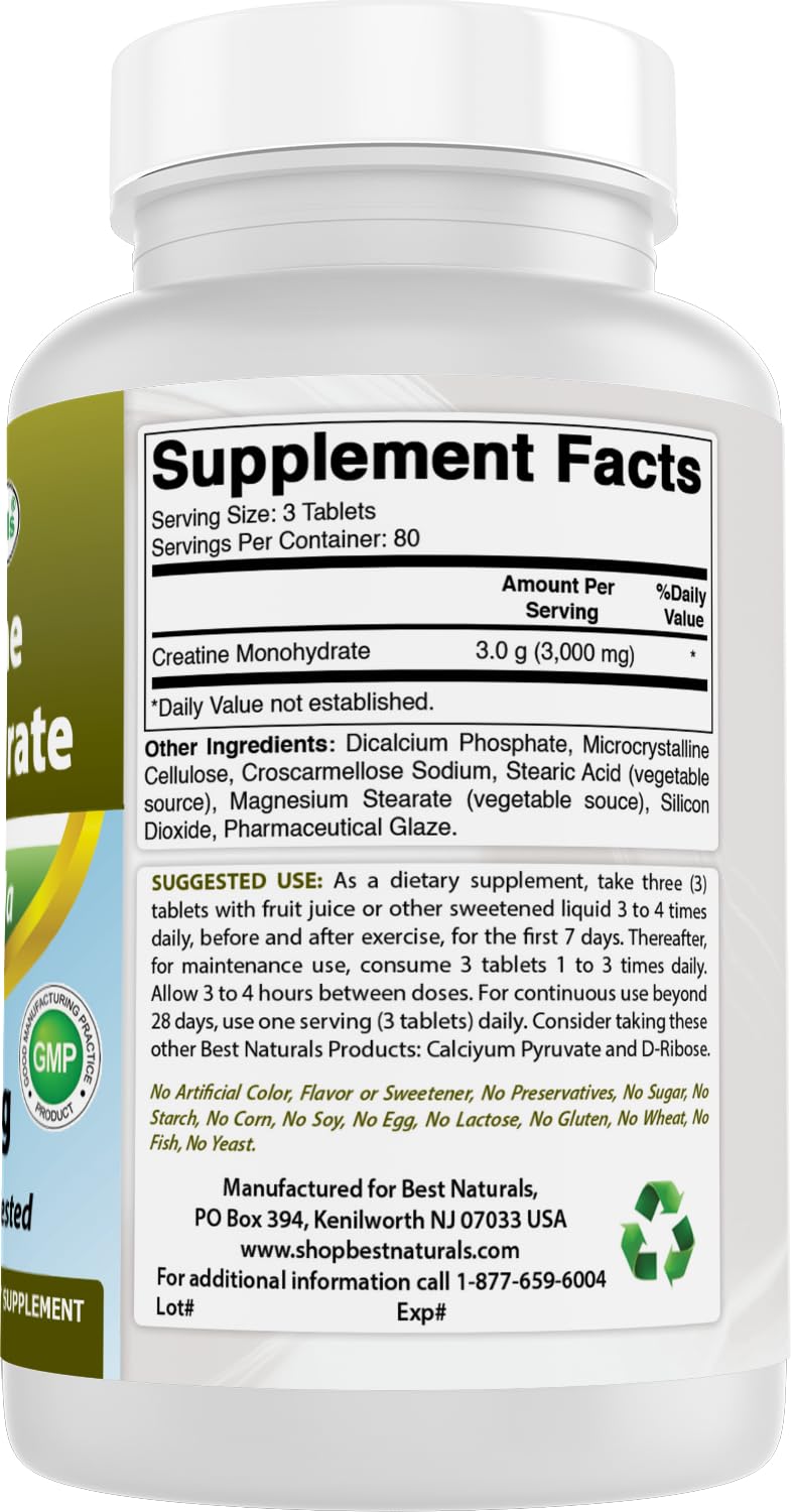 Best Naturals Creatine Monohydrate 1000 mg 240 Tablets - Maple Wellness Supplements