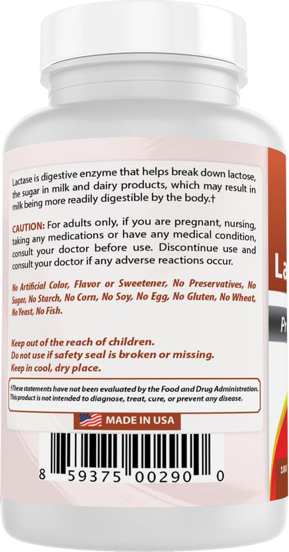 Best Naturals Fast Acting Lactase Enzyme Tablet, 3000 Fcc Alu, 180 Count - Maple Wellness Supplements