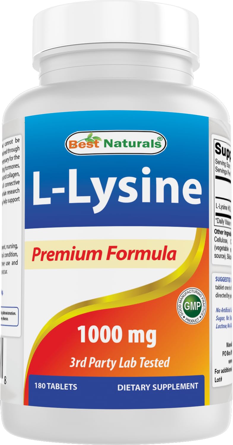 Best Naturals L-Lysine 1000mg 180 Tablets - Double Strength Lysine for stronger immune health & cold sores - Maple Wellness Supplements