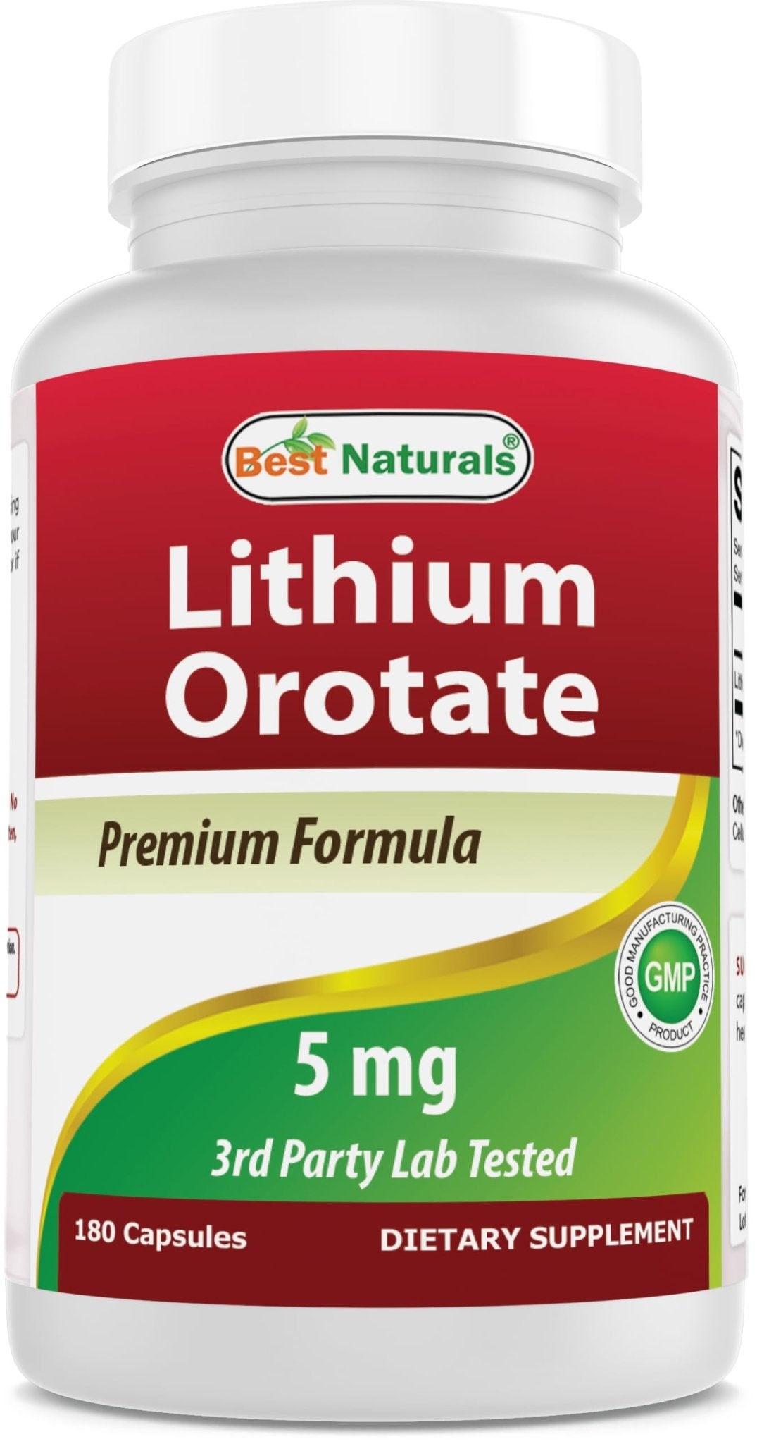 Best Naturals Lithium Orotate 5 mg 180 Capsules - Non GMO - Gluten Free - Maple Wellness Supplements