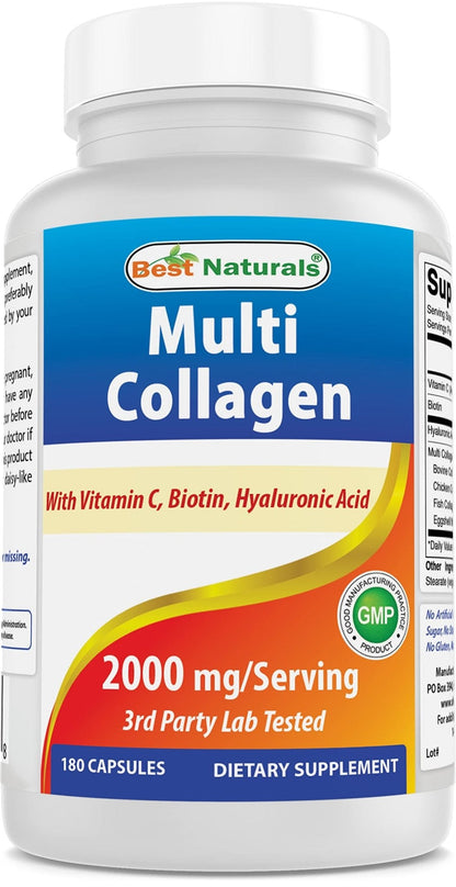 Best Naturals Multi Collagen Pills 2000mg for Women & Men - Hydrolyzed Collagen Peptides Capsules for Hair Skin and Nails with Types I - Maple Wellness Supplements