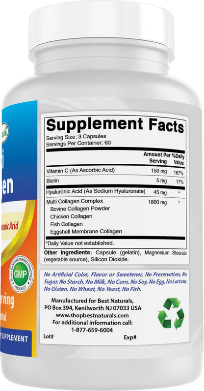 Best Naturals Multi Collagen Pills 2000mg for Women & Men - Hydrolyzed Collagen Peptides Capsules for Hair Skin and Nails with Types I - Maple Wellness Supplements