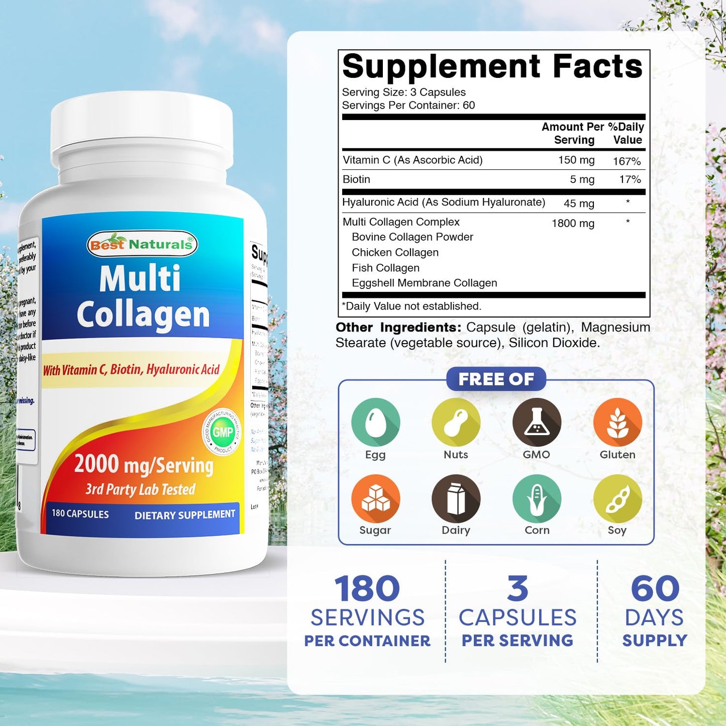 Best Naturals Multi Collagen Pills 2000mg for Women & Men - Hydrolyzed Collagen Peptides Capsules for Hair Skin and Nails with Types I - Maple Wellness Supplements