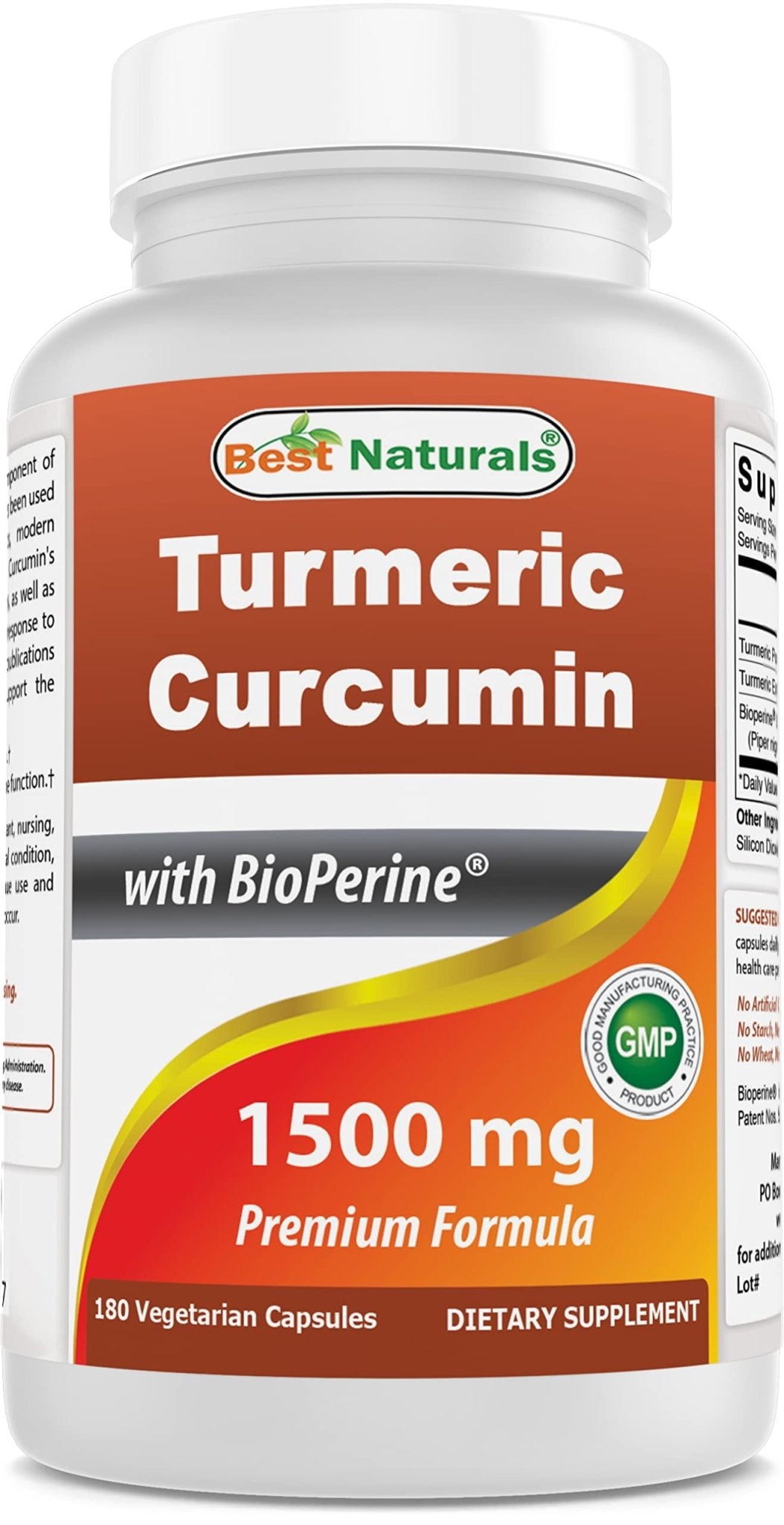 Best Naturals Turmeric Curcumin 1500mg/Serving with Bioperine - 180 Veggie Capsules - Maple Wellness Supplements