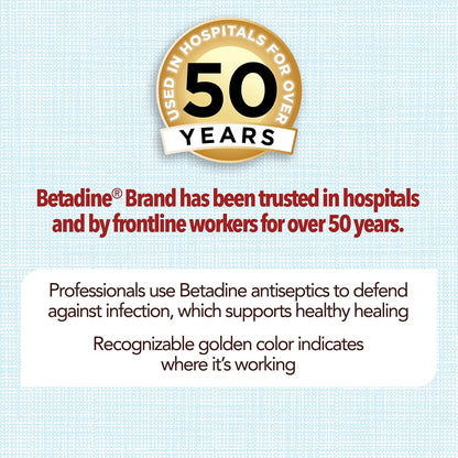 Betadine Antiseptic First Aid Solution, Povidone-Iodine 10%, Infection Protection, Kills Germs in Minor Cuts Scrapes and Burns, No Sting Promise, No Alcohol or Hydrogen Peroxide, 8 FL OZ - Maple Wellness Supplements