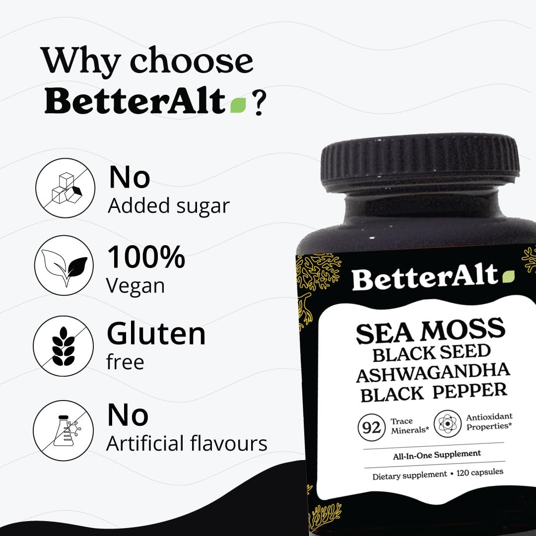 Better Alt Sea Moss Capsules- Irish Sea Moss with Black Seed Oil, Ashwagandha & Black - Maple Wellness Supplements